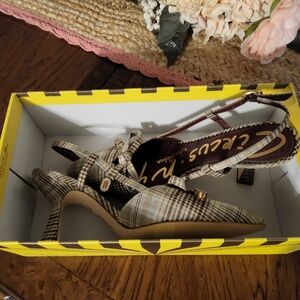 Circus by Sam Edeman Plaid Slingback Heels in Beige and Black